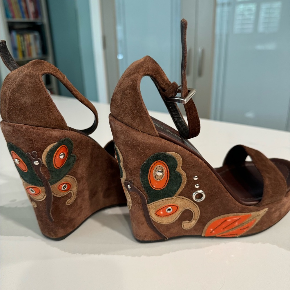 Prada suede wedge sandals. Size 37.5 US 7.5